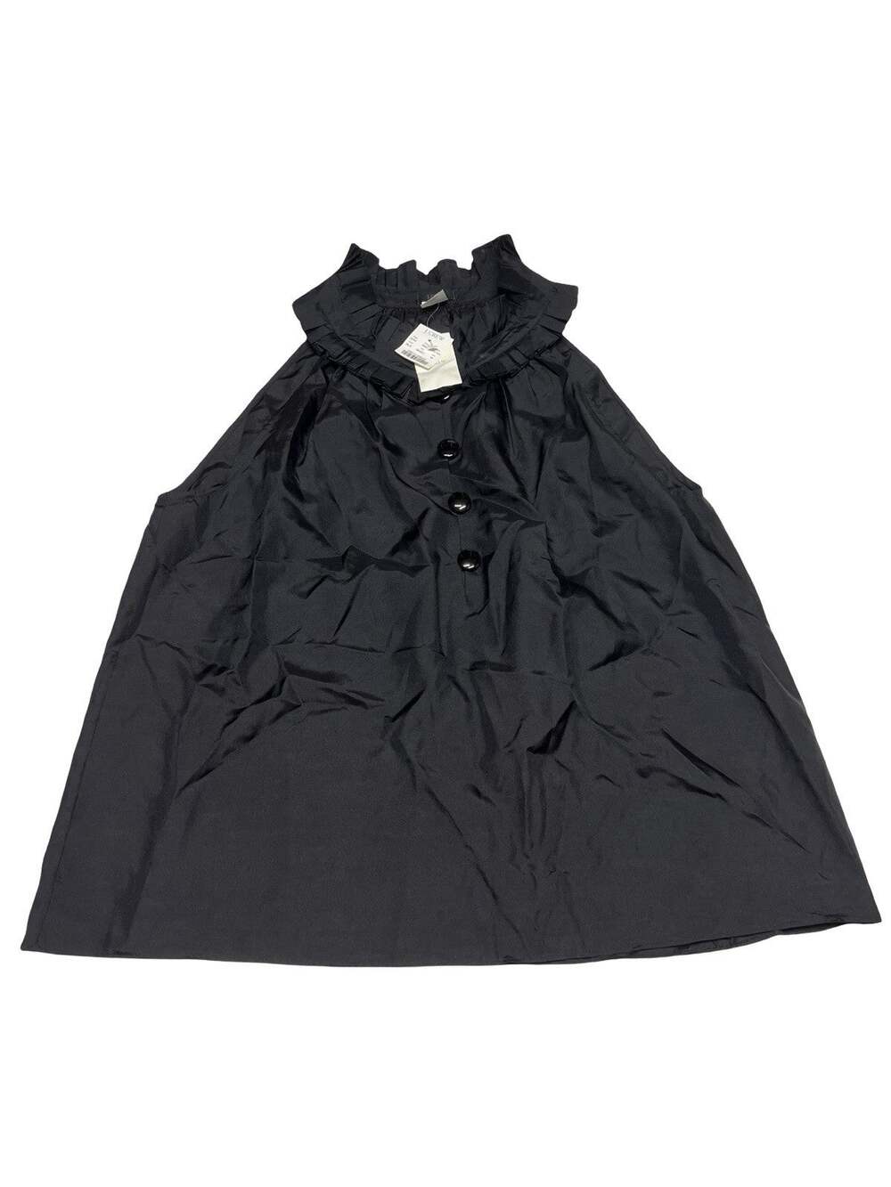 J Crew Sleeveless Halter Black 100% Silk Ruffle Collar Blouse Top Sz Medium NWT